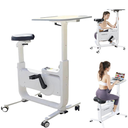 All-in-One Foldable Under Desk Exercise Bike, 300 lb Capacity, Adjustable Resistance, LCD Display, Seat & Desktop, Portable Stationary Bike for Home
