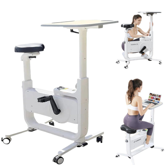 All-in-One Foldable Under Desk Exercise Bike, 300 lb Capacity, Adjustable Resistance, LCD Display, Seat & Desktop, Portable Stationary Bike for Home