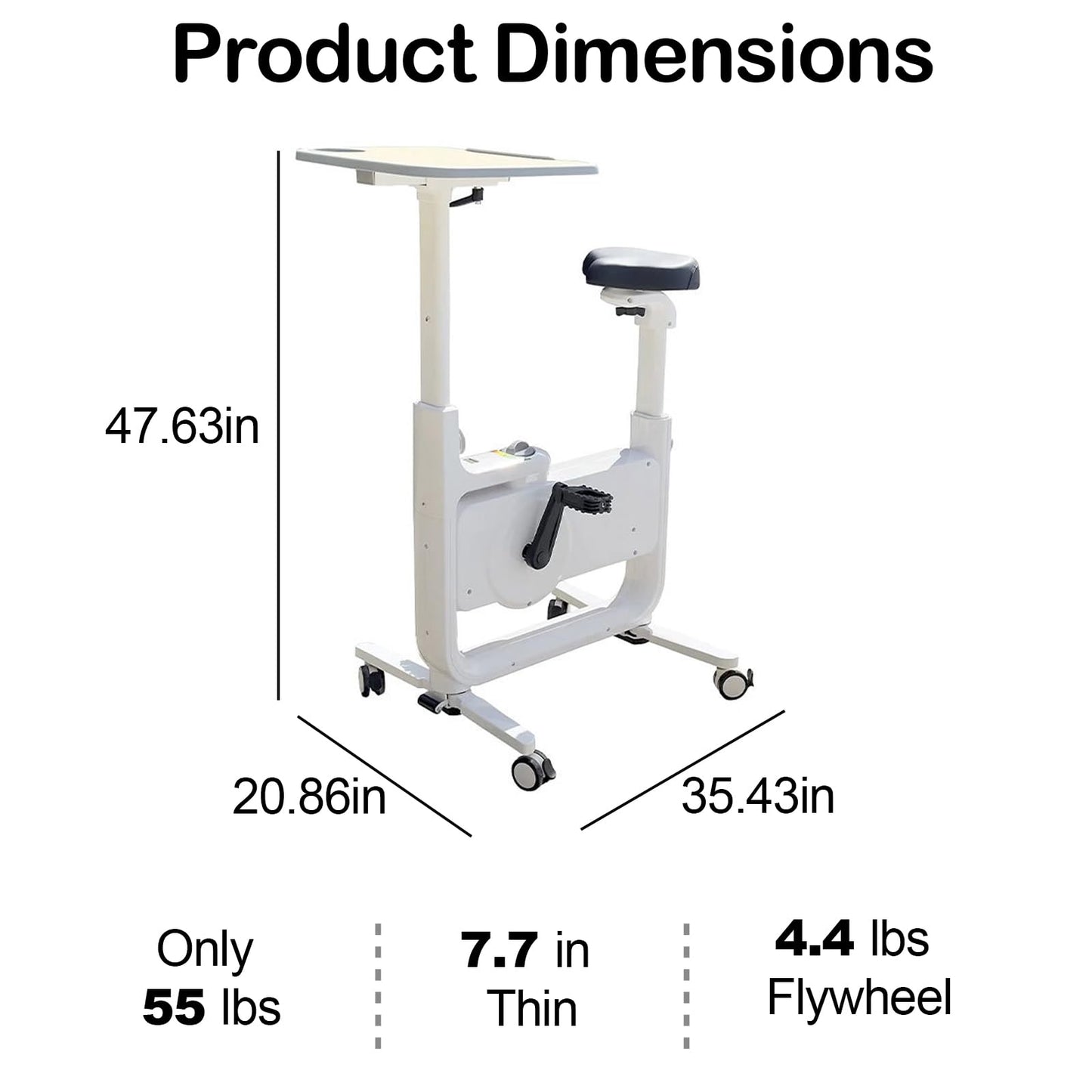 All-in-One Foldable Under Desk Exercise Bike, 300 lb Capacity, Adjustable Resistance, LCD Display, Seat & Desktop, Portable Stationary Bike for Home