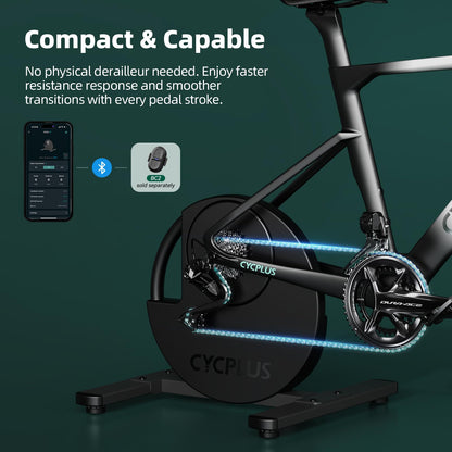 CYCPLUS R200 Smart Indoor Bike Trainer, 2200W Brushless Motor, 19% Gradient Simulator, Virtual Shifting, Uphill/Downhill Simulation, Super Silent (Cassette Not Included)