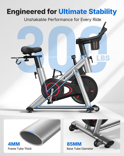 MERACH Exercise Bike, Brake Pad & Magnetic Stationary Indoor Cycling Bike, 270 lb Capacity, Low Noise, App Compatible, Dumbbell Rack, Fitness Courses for Weight Loss