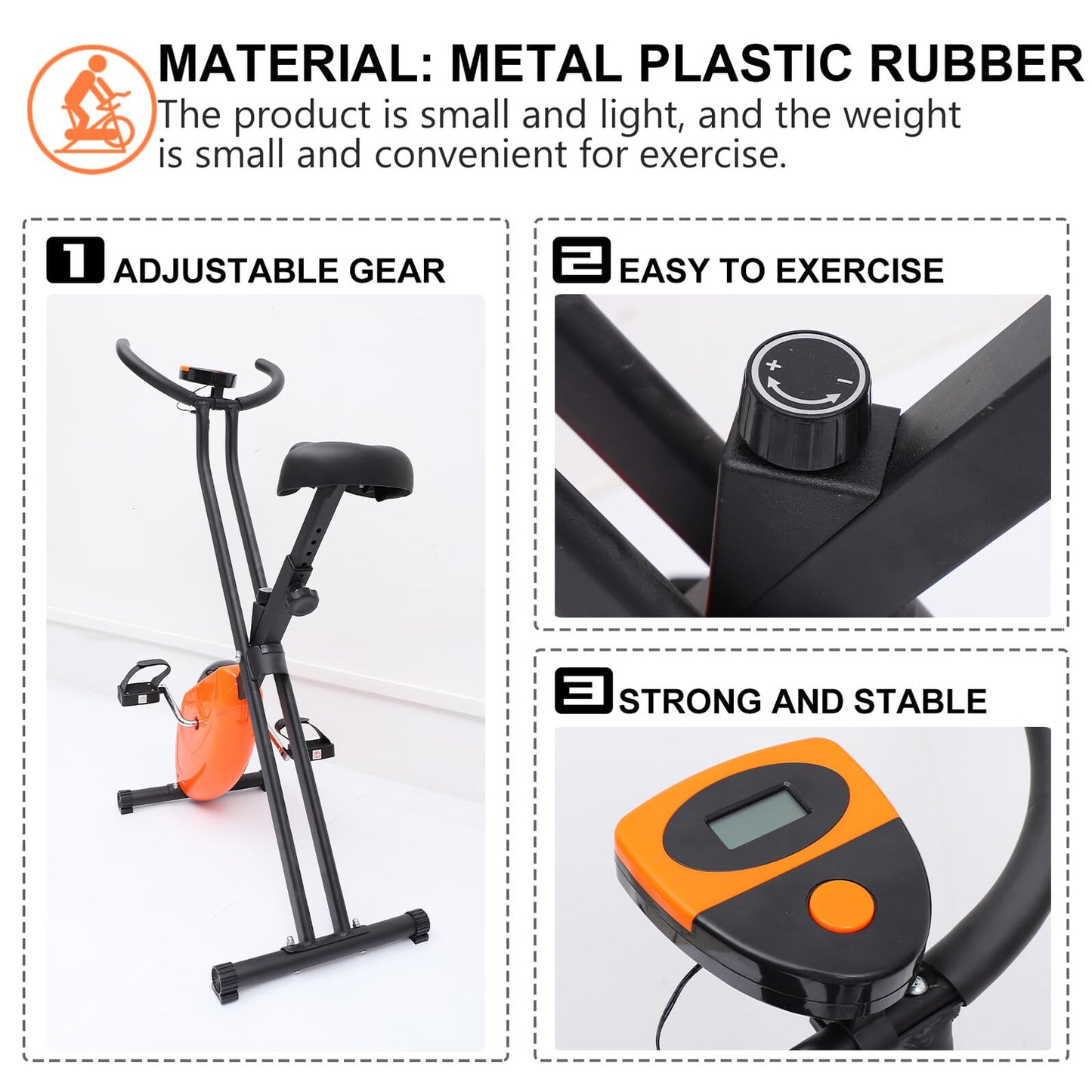 GAROZATION Indoor Cycling Bike, Magnetic Resistance Stationary Exercise Bike, X-Structure Home Workout for Weight Loss & Cardio, Orange