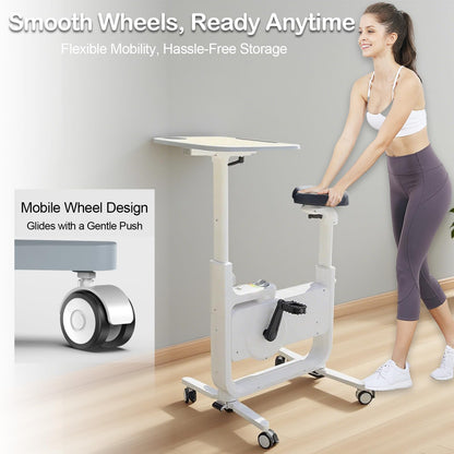 All-in-One Foldable Under Desk Exercise Bike, 300 lb Capacity, Adjustable Resistance, LCD Display, Seat & Desktop, Portable Stationary Bike for Home