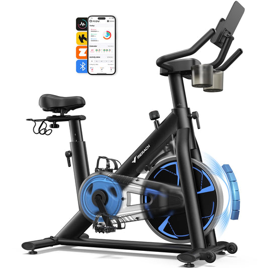 MERACH Magnetic Exercise Bike, Low-Noise Stationary Spin Bike, 332 lb Capacity, Comfortable Seat, App Compatible, Tablet Mount, Home Fitness Bike