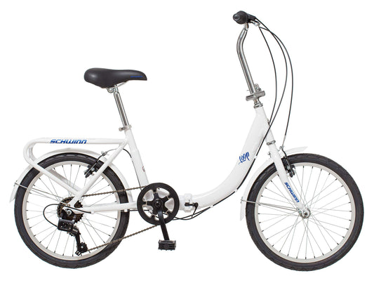 Schwinn Loop Adult Folding Bike, 20" Wheels, 7-Speed, Rear Cargo Rack, Carrying Bag Included, White, Men & Women