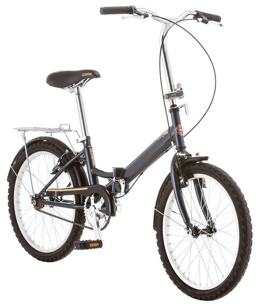 Schwinn Hinge Adult Folding Bike, 20" Alloy Wheels, Single-Speed, Rear Cargo Rack, Carrying Bag Included, Grey, Men & Women